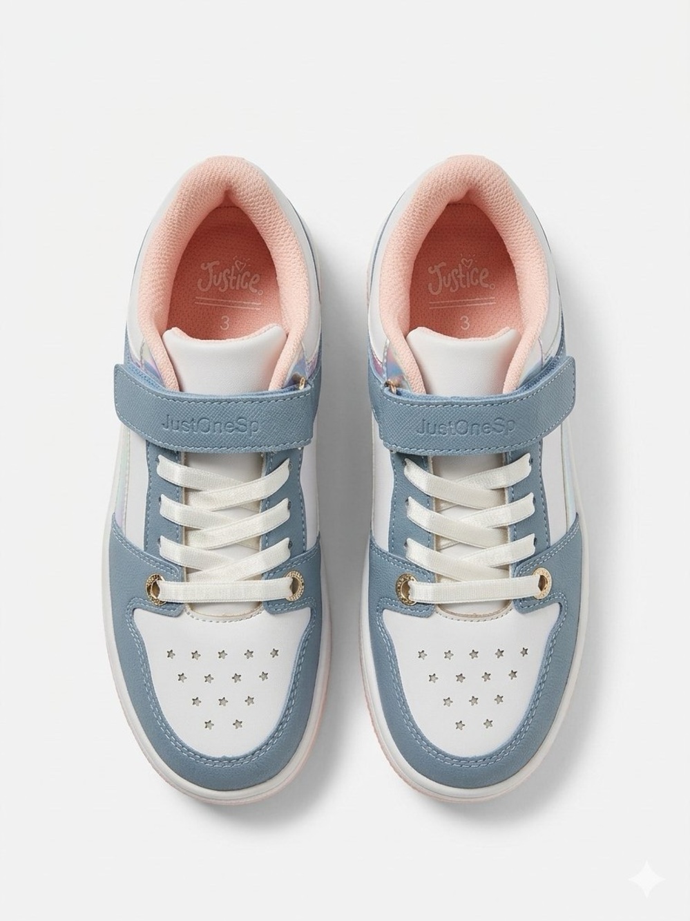 Justice Girls White, Blue and Pink Star Detail Sneakers
